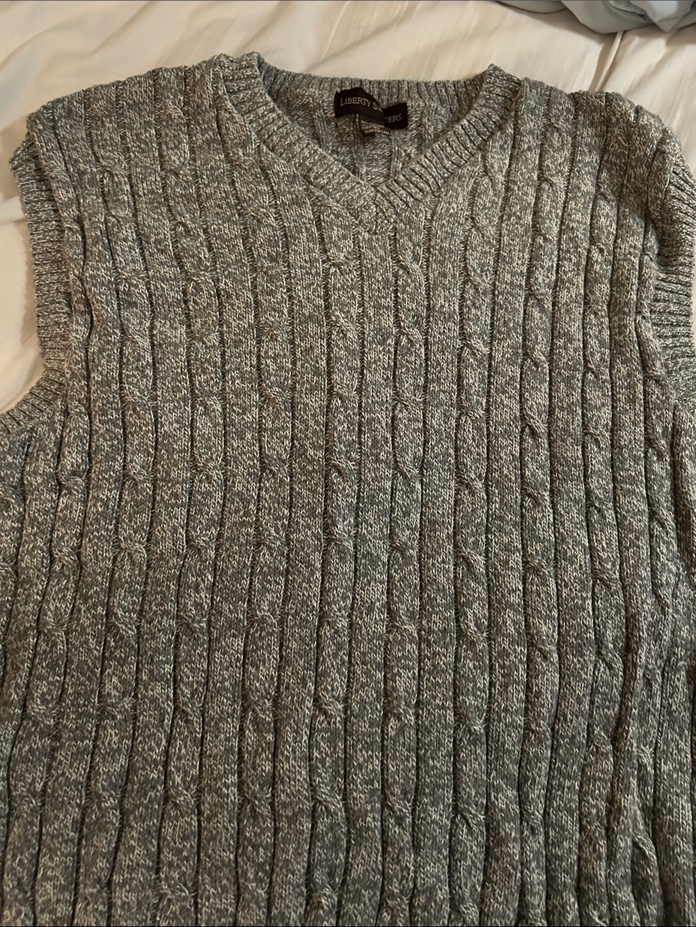 liberty Heather Gray Cable-Knit V-Neck Sweater Vest